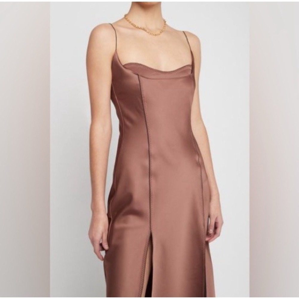 Anna October Dancer Dress‎ Chocolate Brown Womens Large Satin Midi Party Elegant